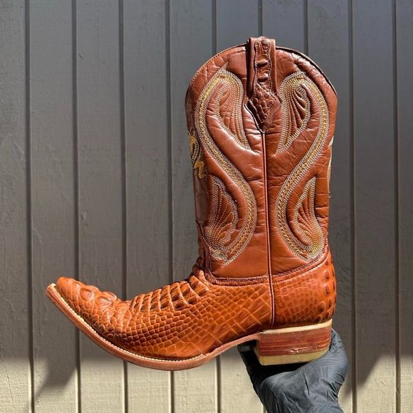 #51 Ostrich x crocodile brown western boot with elements main image 3